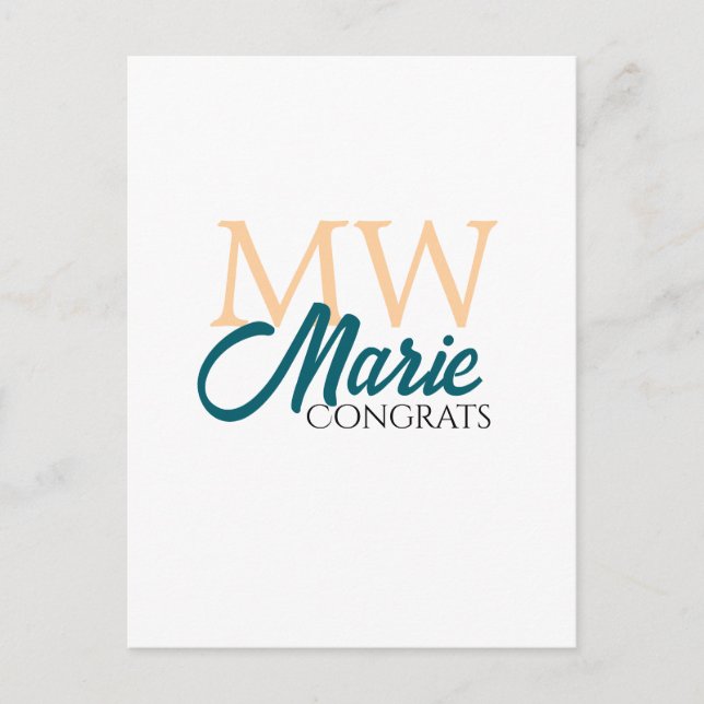 Congrats graduation monogram orange blue 20XX year Postcard (Front)