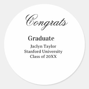 Congrats graduation name university name class of classic round sticker
