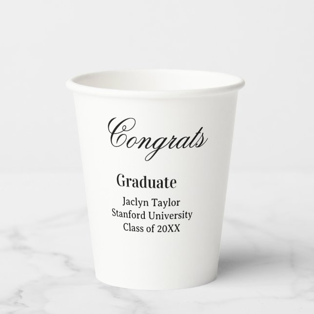 Congrats graduation name university name class of  paper cups (Front)