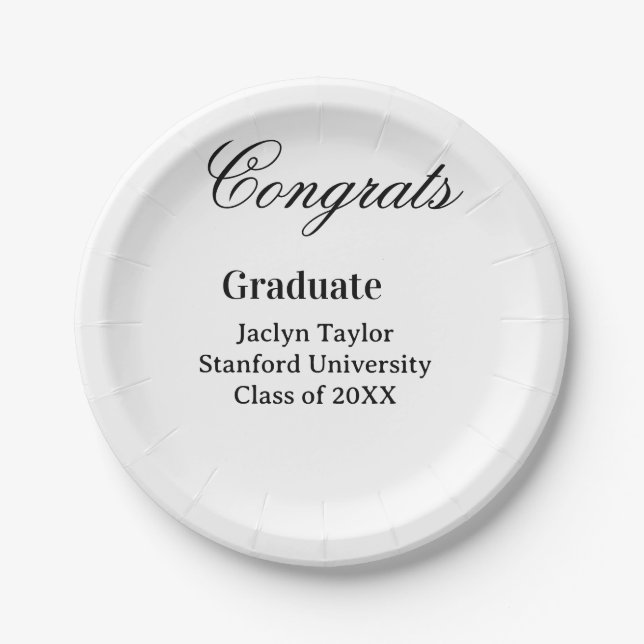 Congrats graduation name university name class of  paper plate (Front)