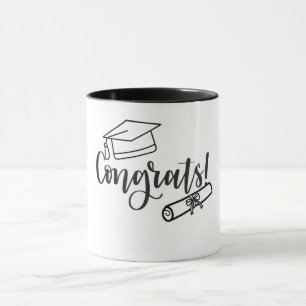 Congrats in Black and White with Hat and Diploma Mug
