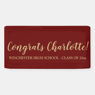 Congrats maroon wine gold custom script graduation banner