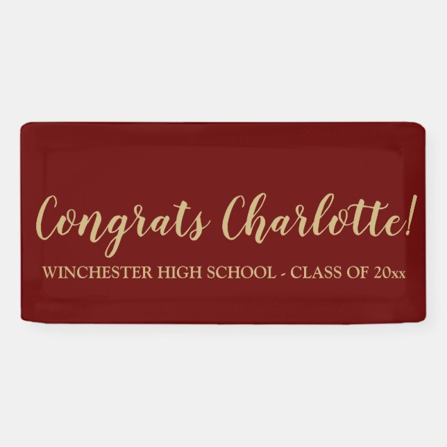 Congrats maroon wine gold custom script graduation banner (Horizontal)