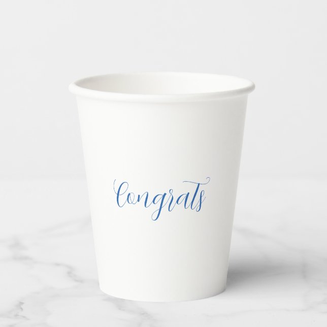 congrats name blue stylish graduation date year paper cups (Front)