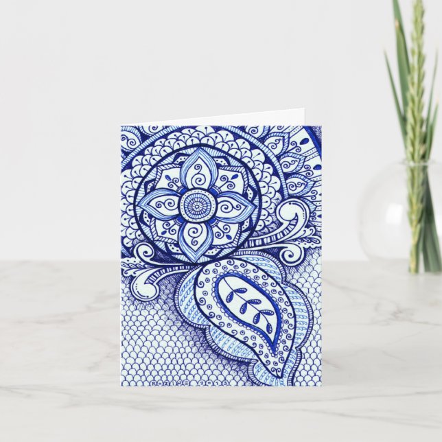 Congrats New Mum It's A Boy Damask Indian Mandala Card (Front)