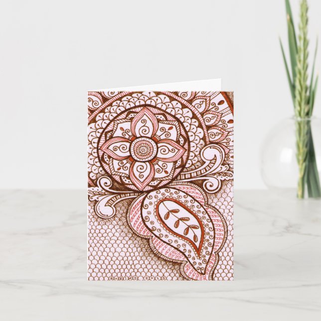 Congrats New Mum It's A Girl Damask Indian Mandala Card (Front)