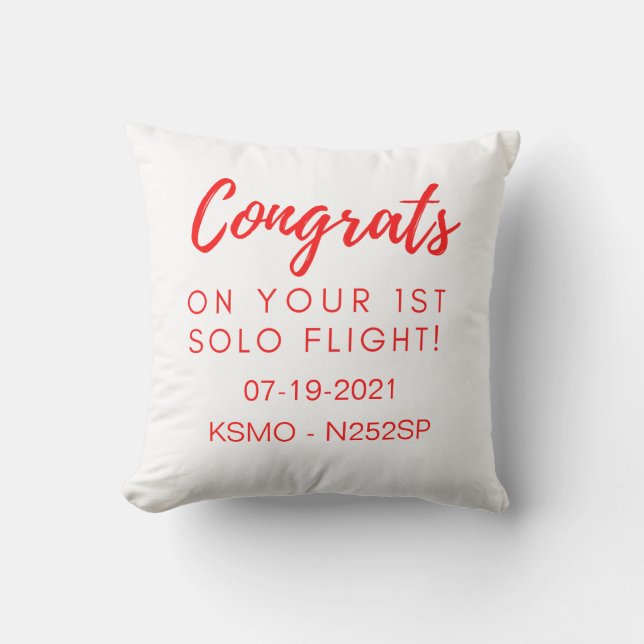 Congrats on 1st solo - customisable pillow (Front)