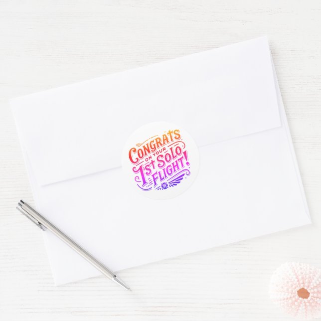 Congrats on your 1st Solo Flight Classic Round Sticker (Envelope)