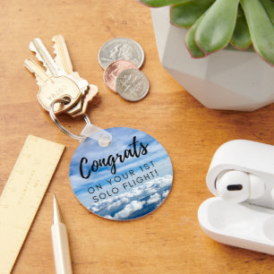 Congrats on your first solo flight button keychain