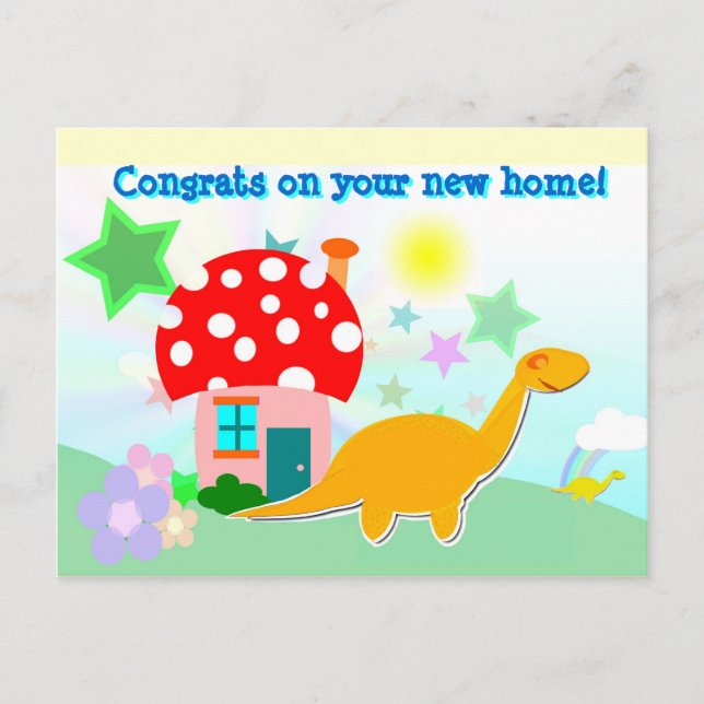 Congrats on Your New Home Cartoon Dinos Postcard (Front)