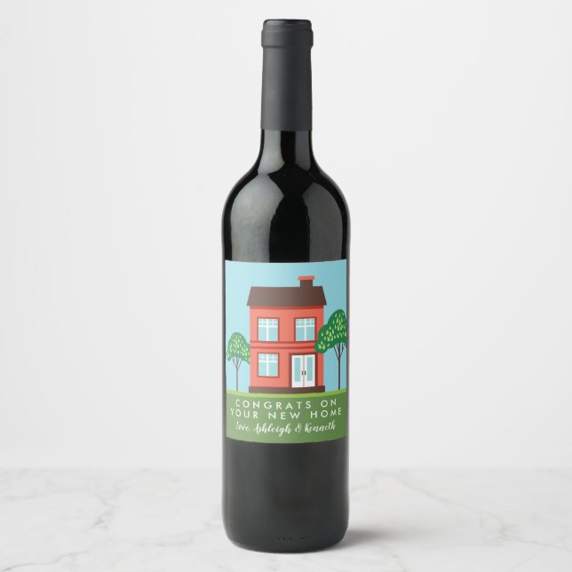 Congrats On Your New Home Cute House Wine Label (Front)