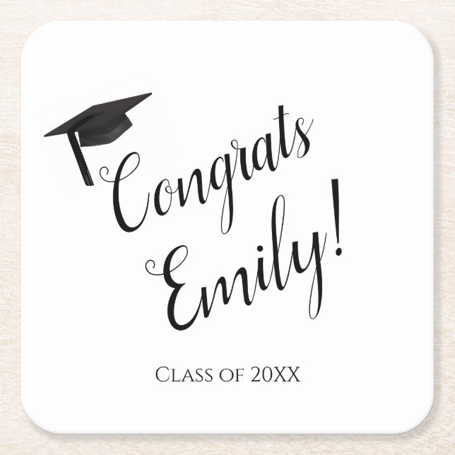 Congrats Personalised Graduation Square Coasters (Front)
