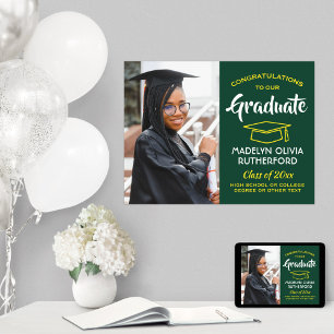 Congrats Photo Green Gold Yellow White Graduation Poster