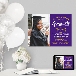 Congrats Photo Purple Gold Yellow White Graduation Poster