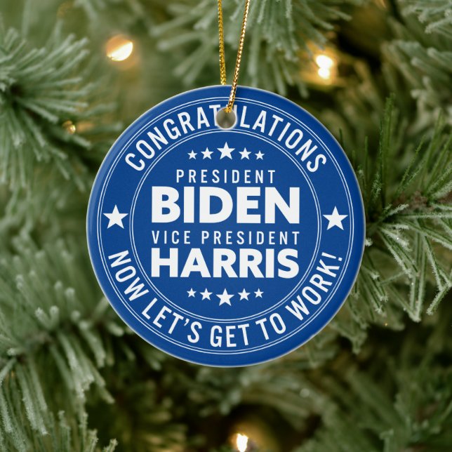 Congrats President Biden, VP Harris! Custom Colour Ceramic Ornament (Tree)