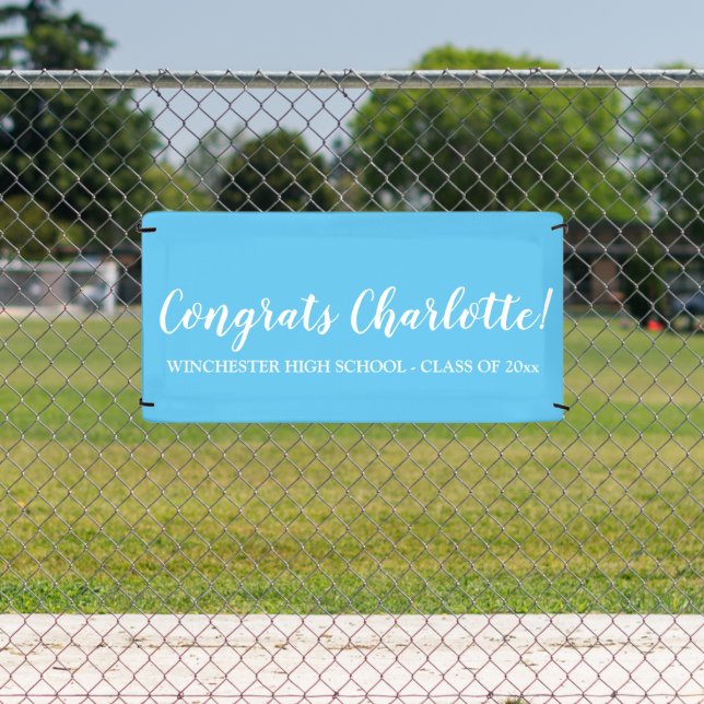 Congrats sky blue custom script name graduation banner (Insitu)