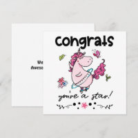 Congrats Star Cartoon Dancing Unicorn Humour Card
