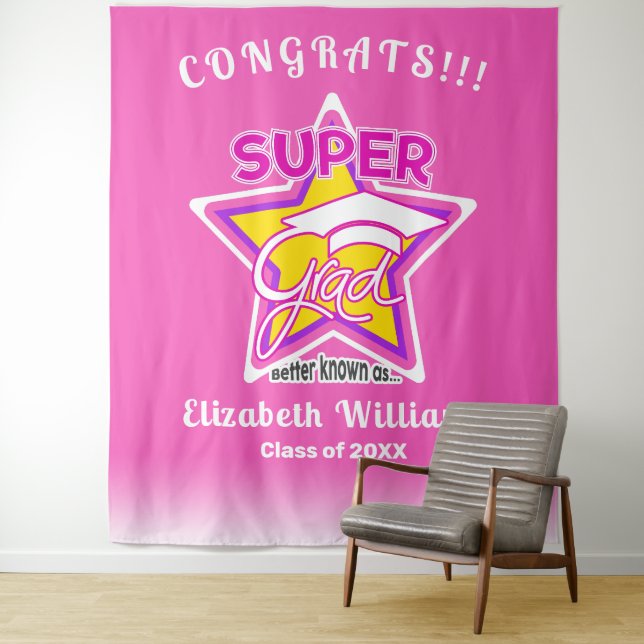 Congrats Super Grad Pink-Editable Text Tapestry (In Situ)