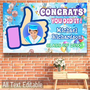 Congrats Thumbs UP You Did It Balloon Confetti Fun Banner