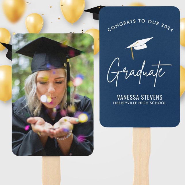 Congrats to Our 2024 Graduate Navy Modern Photo Hand Fan (Creator Uploaded)