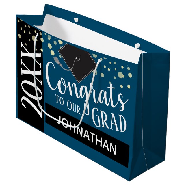 Congrats to Our Grad any Year Custom Name Large Gift Bag (Front Angled)