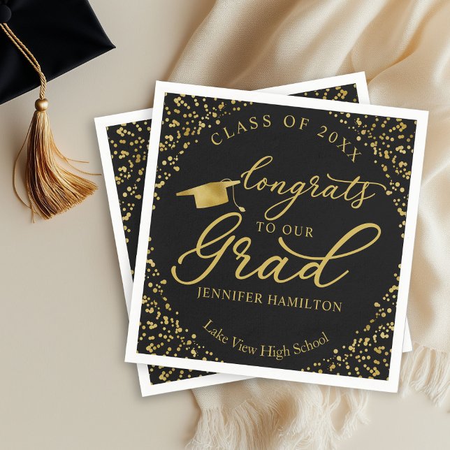 Congrats To Our Grad Gold Black Graduation Napkins (Creator Uploaded)