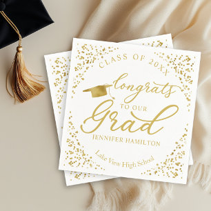 Congrats To Our Grad Gold White Graduation Napkin