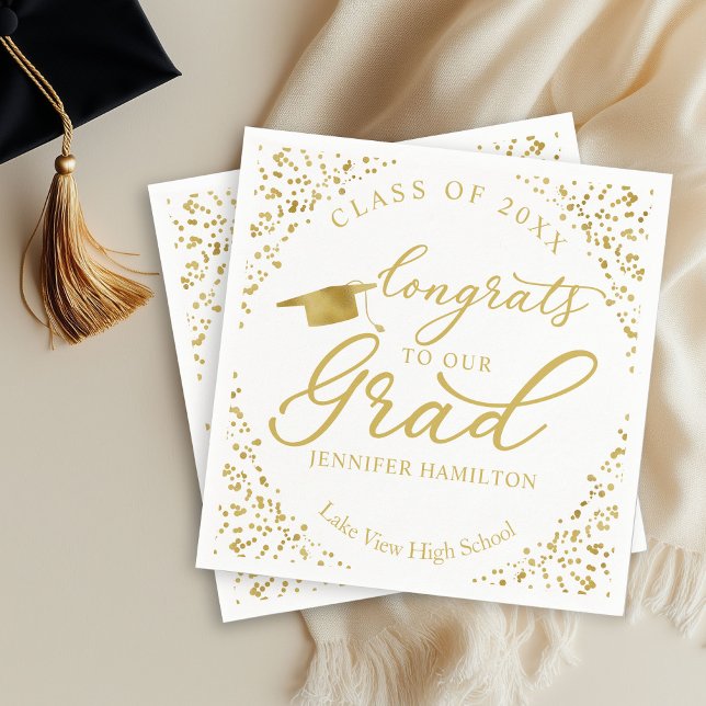 Congrats To Our Grad Gold White Graduation Napkin (Creator Uploaded)
