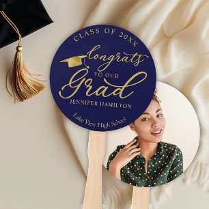 Congrats To Our Grad  Simple 1 Photo Graduation Hand Fan
