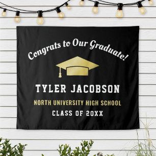 Congrats To Our Graduate Black and Gold Custom Tapestry