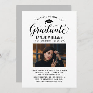 Congrats to Our Graduate Black Script Photo Invitation
