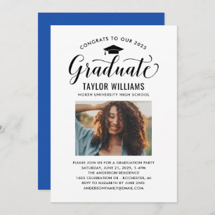 Congrats to Our Graduate Black Script Photo Invitation