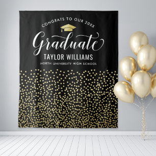 Congrats to Our Graduate Gold Confetti Party Tapestry