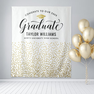 Congrats to Our Graduate Gold Confetti Party Tapestry