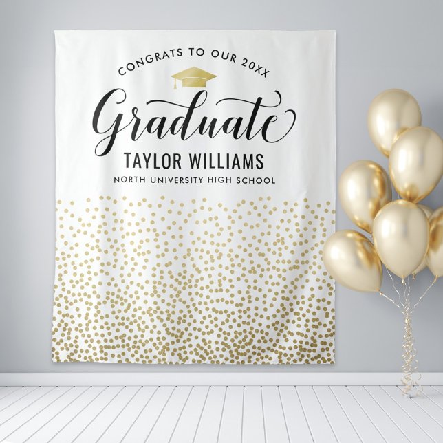 Congrats to Our Graduate Gold Confetti Party Tapestry (Creator Uploaded)
