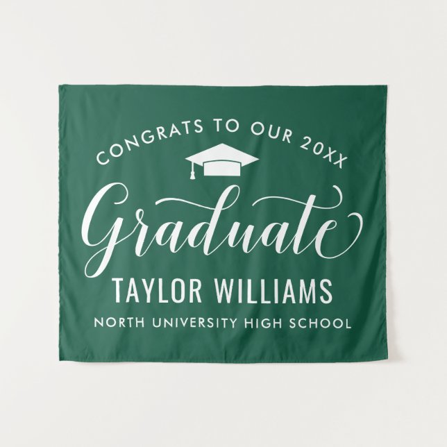Congrats to Our Graduate Green Backdrop Tapestry (Front (Horizontal))