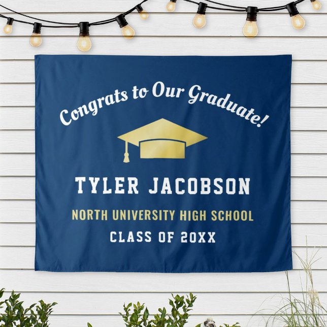 Congrats To Our Graduate Navy and Gold Custom Tapestry (Creator Uploaded)