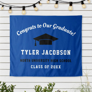 Congrats To Our Graduate Royal Blue Black Custom Tapestry