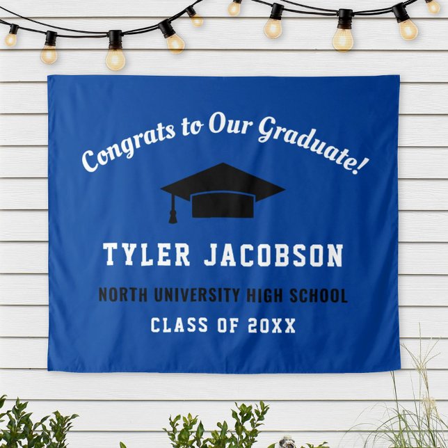 Congrats To Our Graduate Royal Blue Black Custom Tapestry (Creator Uploaded)