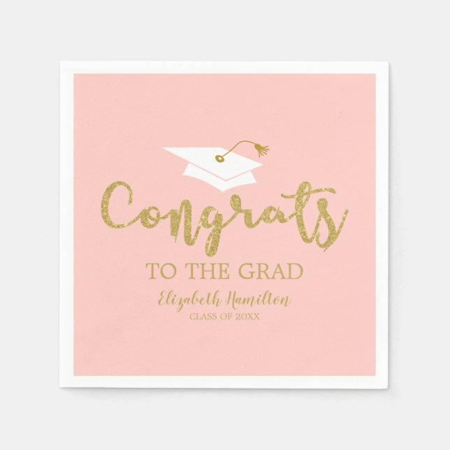 Congrats To The Grad Gold Glitter Graduation Napki Napkin (Front)