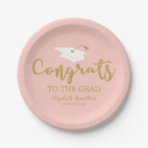 Congrats To The Grad Gold Glitter Graduation Paper Paper Plate