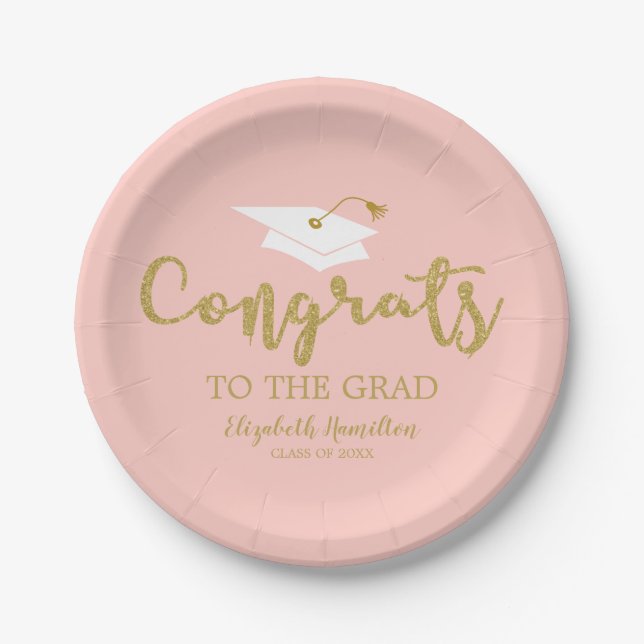 Congrats To The Grad Gold Glitter Graduation Paper Paper Plate (Front)