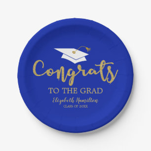 Congrats To The Grad Gold Glitter Graduation Paper Plate