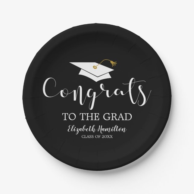 Congrats To The Grad Grad Cap Chic Graduation Paper Plate (Front)