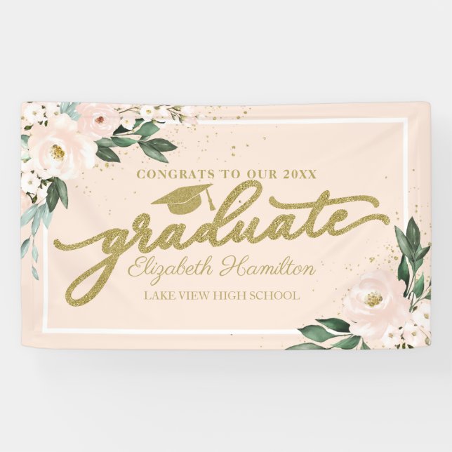 Congrats To The Graduate Blush Floral Grad Party Banner (Horizontal)
