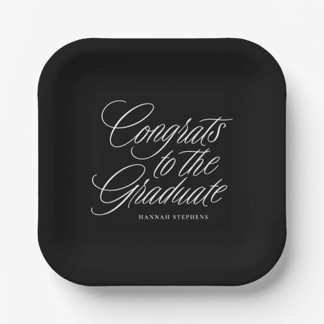 Congrats to the graduate classic black graduation paper plate (Front)