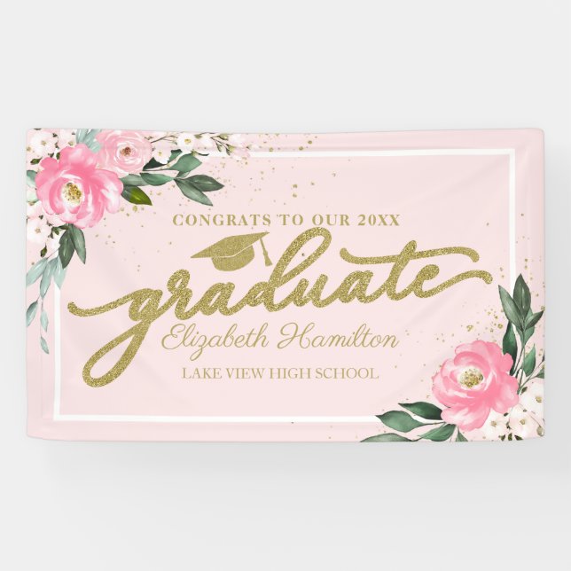 Congrats To The Graduate Pink Floral Grad Party Banner (Horizontal)