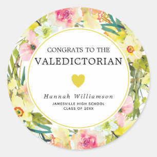 Congrats to the Valedictorian Yellow Daffodil Classic Round Sticker