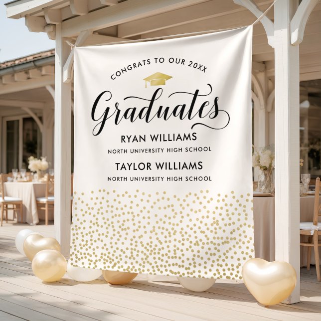 Congrats Two Graduates Gold Confetti Backdrop Tapestry (Creator Uploaded)