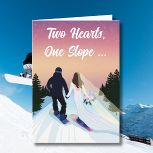 Congrats Wedding Bride & Groom Snowboarding Card